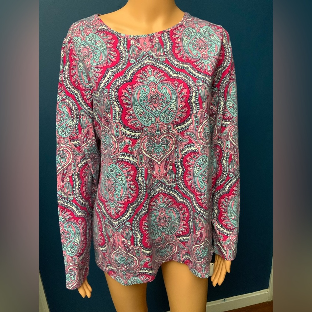 Talbots Pink Paisley Long Sleeve Top with Turquoise Accents